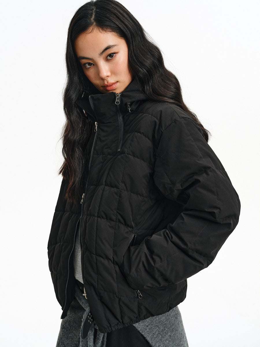 High-collar hooded down jacket