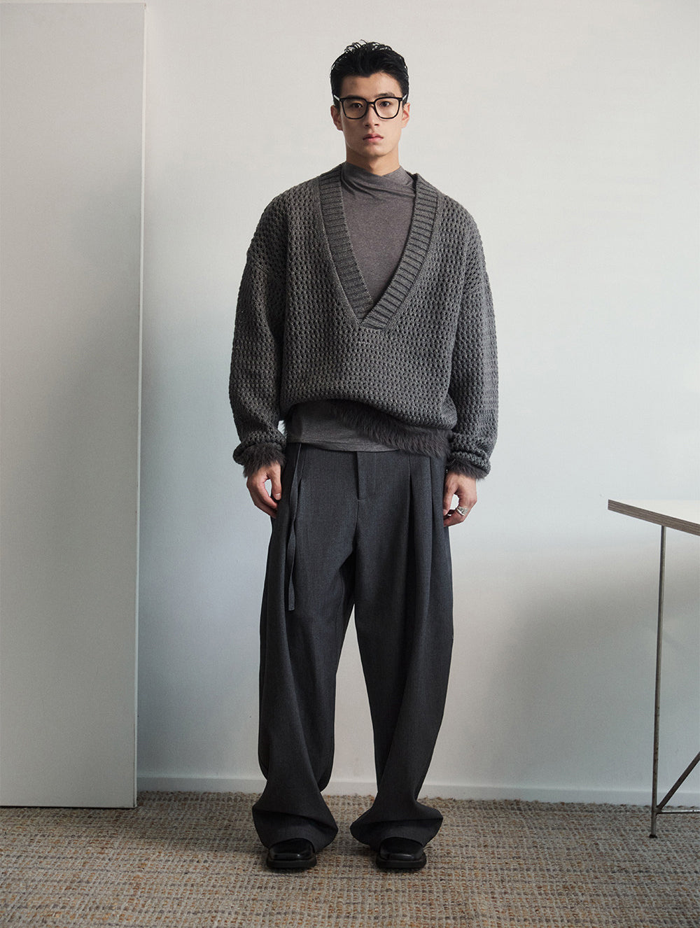 Openwork V-Neck Sweater