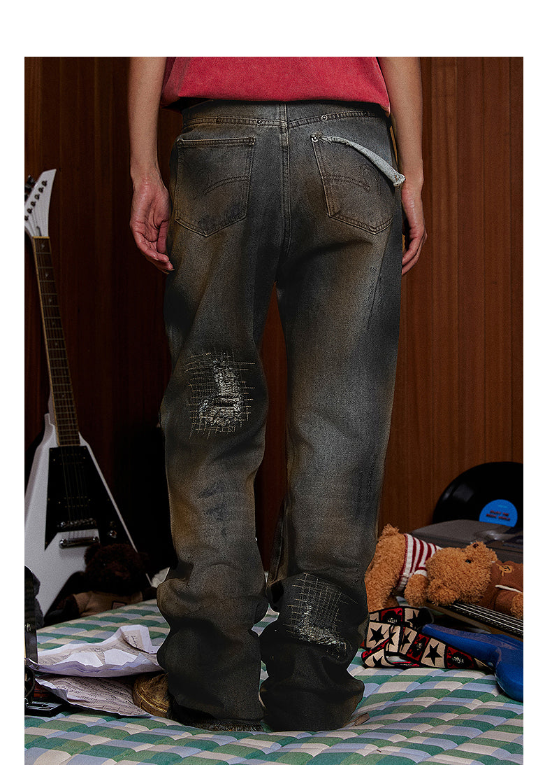 Washed straight slim jeans