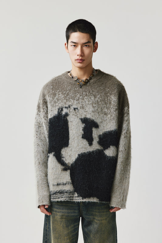 Contrast color wool blend sweater