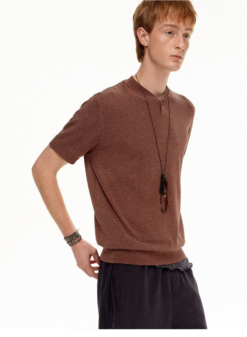 Henley-Neck Loose-Fit Knit