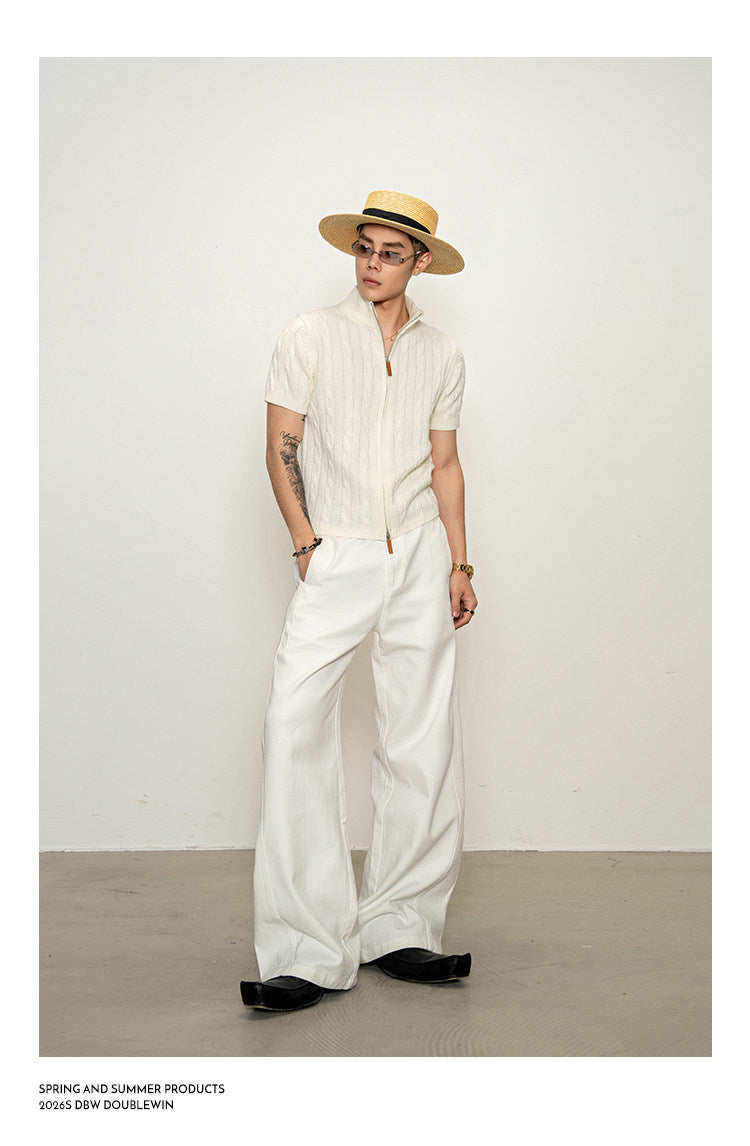 High-neck cable-knit shirt