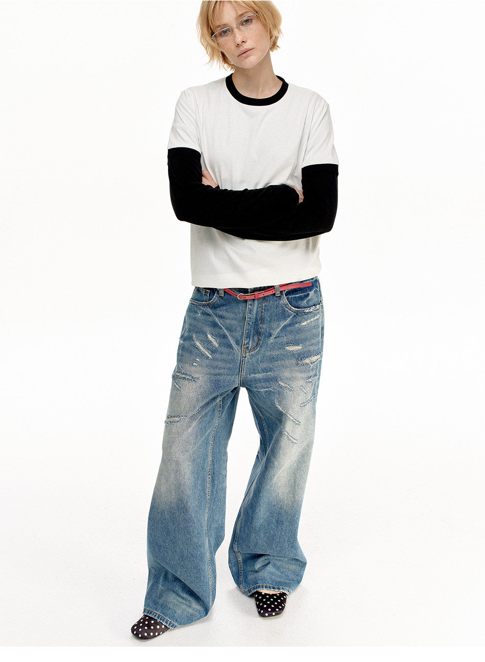 Vintage-style Distressed Loose-Fit Jeans