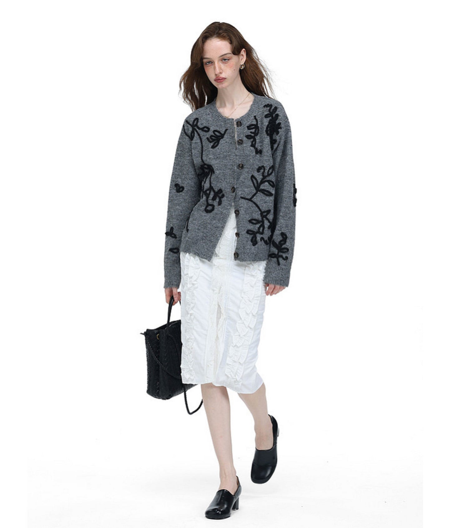 Vintage-Style Floral-Print Wool Cardigan