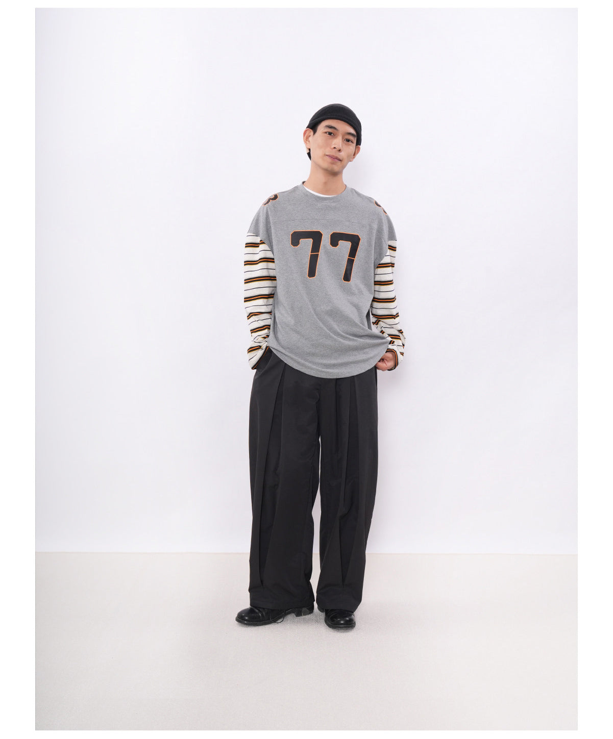 Printed Drop-Shoulder Striped T-Shirt