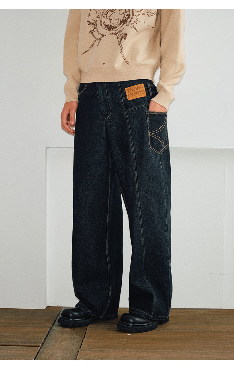 Contrast Stitch Wide Jeans