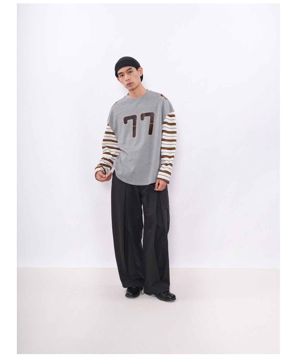 Printed Drop-Shoulder Striped T-Shirt