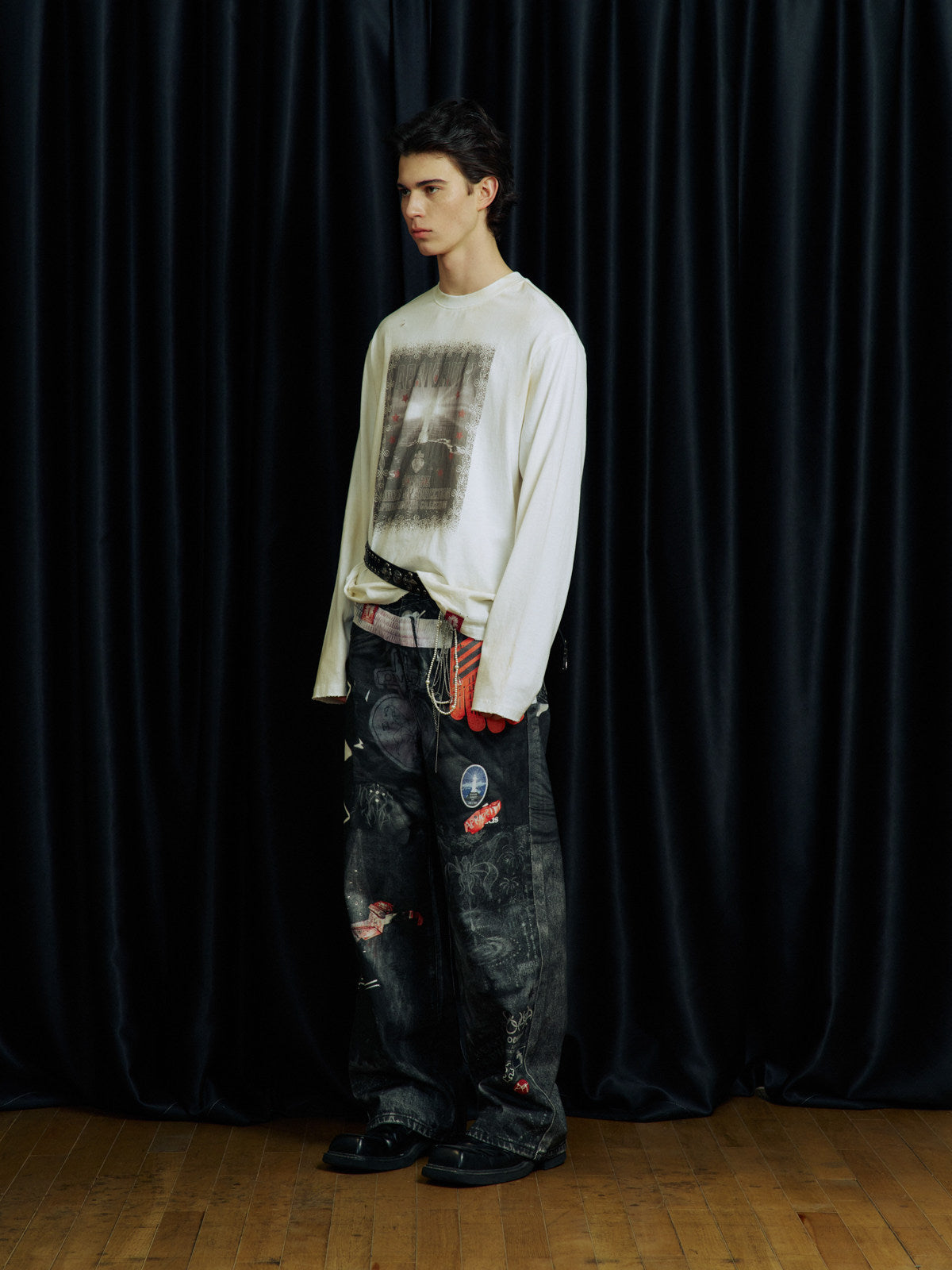 Digital-Print Denim Pants