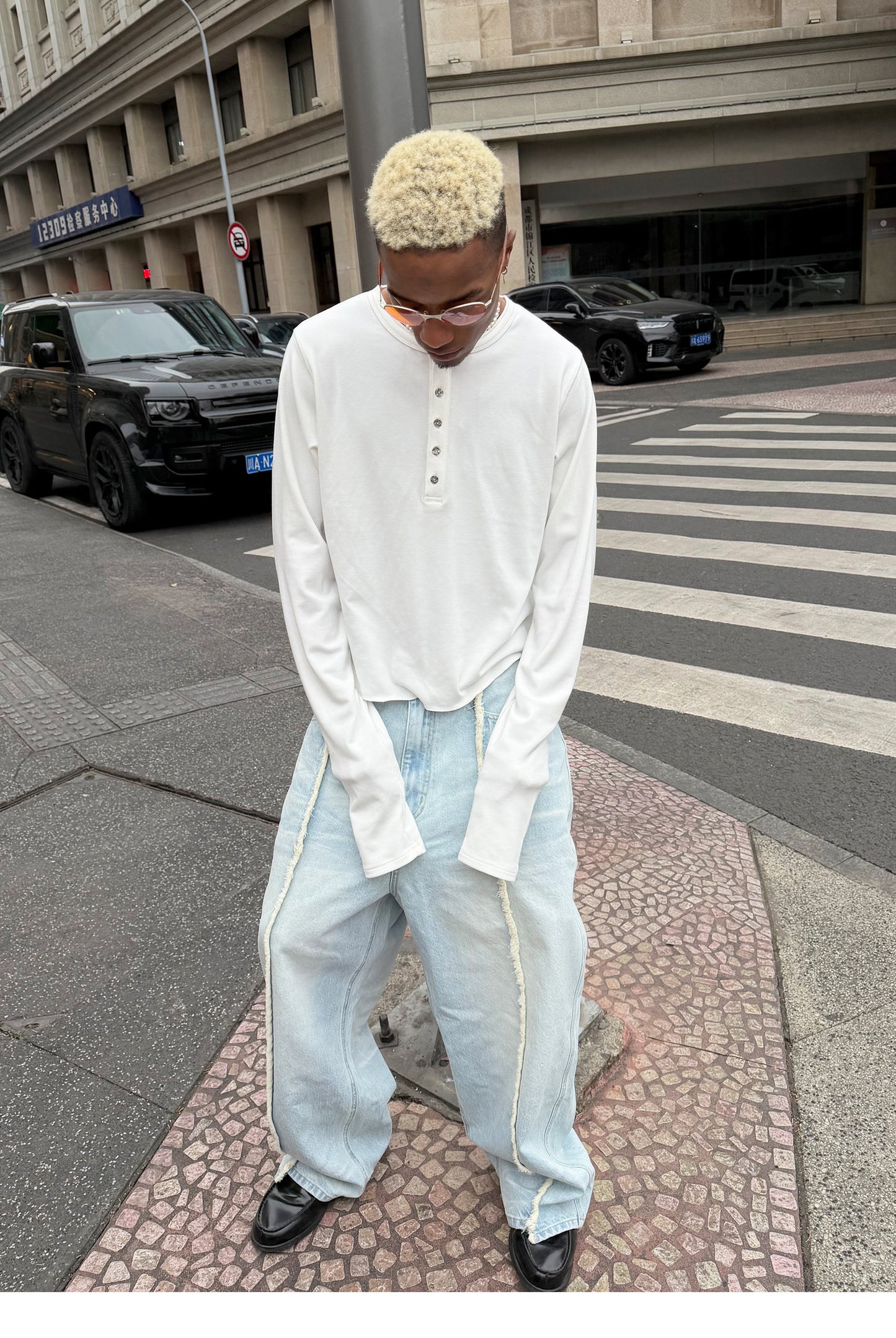 Wash-treated Patchwork Denim Pants