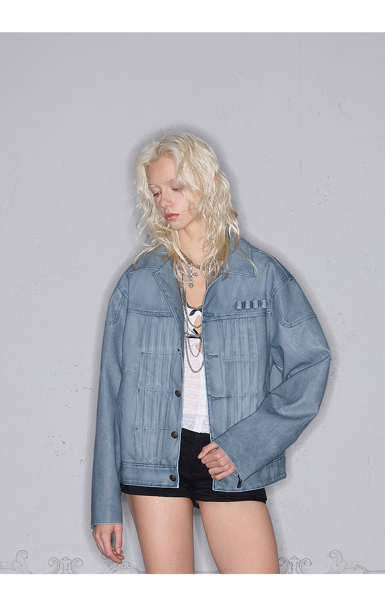 Accordion Pleats Leather Jacket