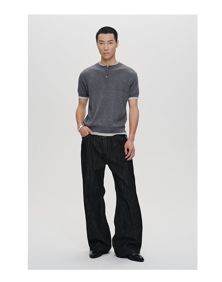 Flower embroidered jeans