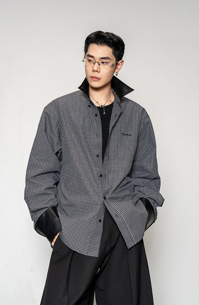 Leather Collar Check Shirt