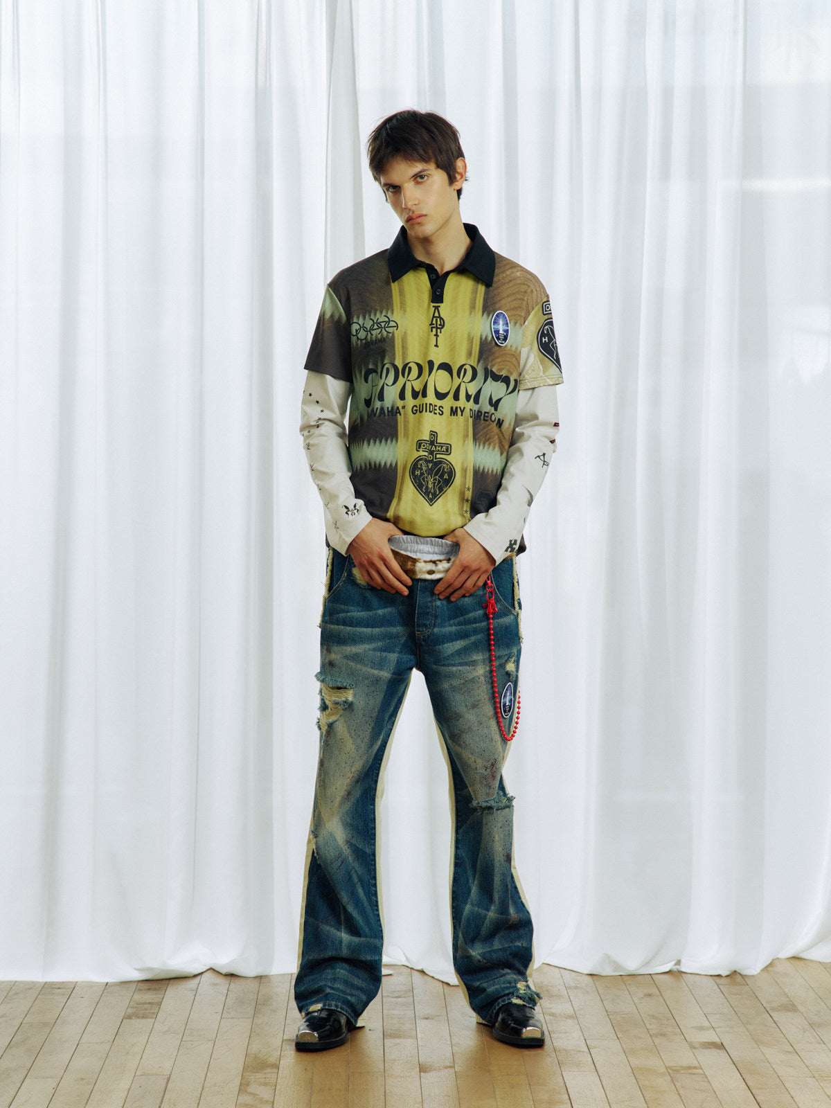 Double-Waistband Faux Two-Piece Jeans