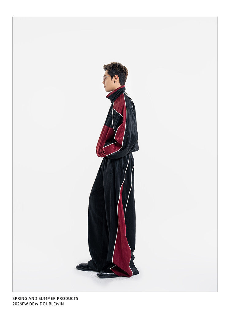 Color-Blocked Sporty Casual Pants Set