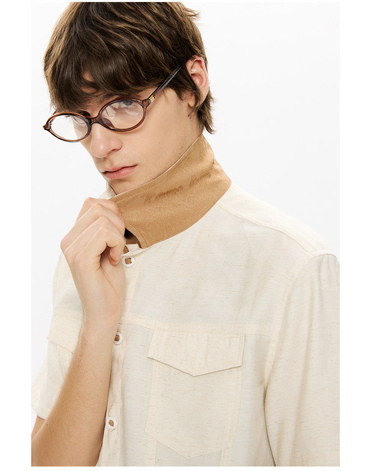 Linen button-down casual shirt with tassels