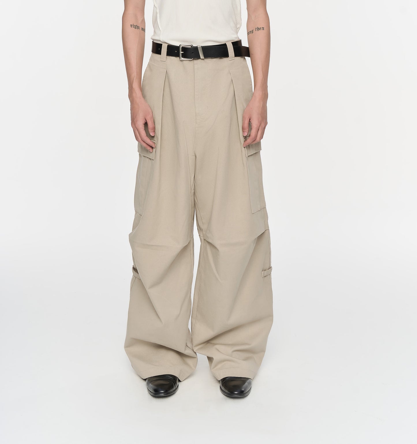 Washed work wide pants