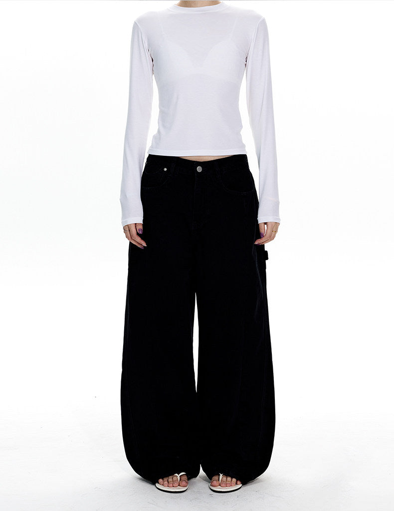 Wash-processed distressed loose denim pants