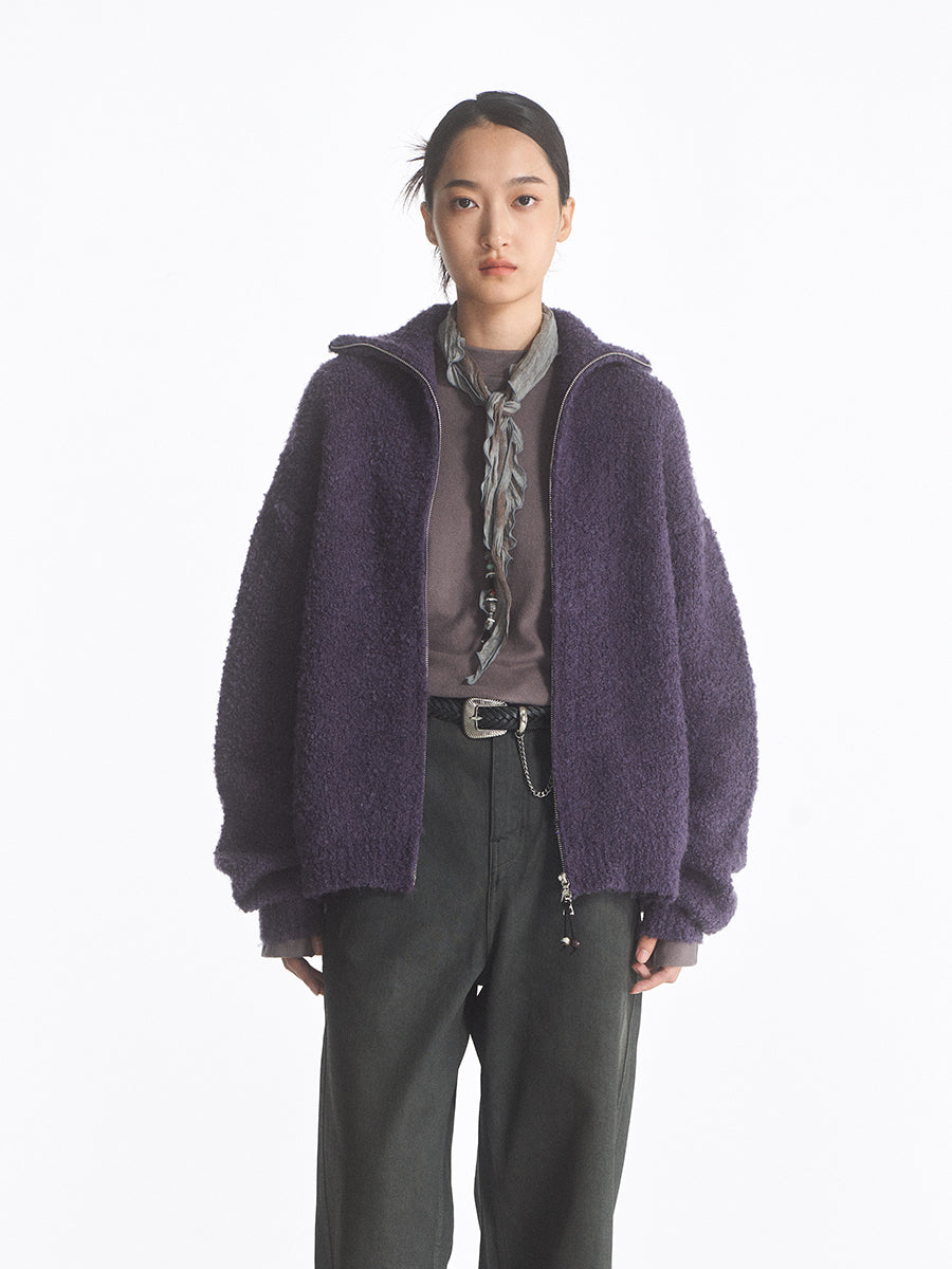 Wool blend zip cardigan