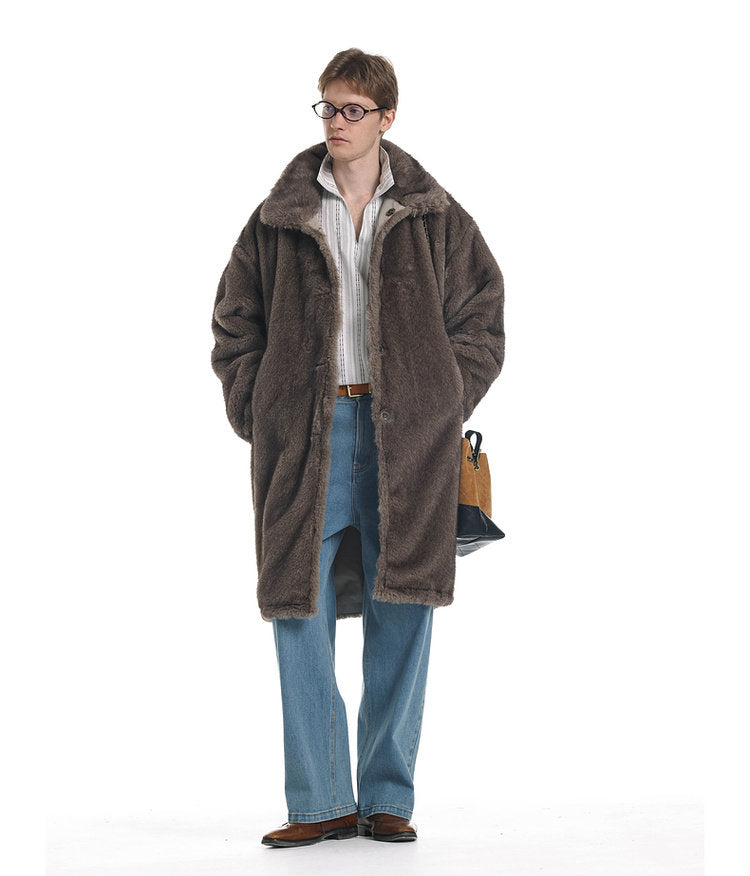 Reversible Faux Mink Fur Long Coat