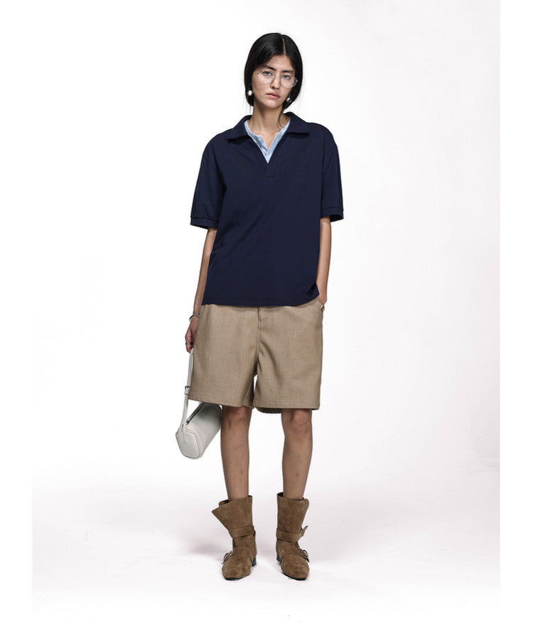 Fake Two-Piece Double Collar Polo Shirt