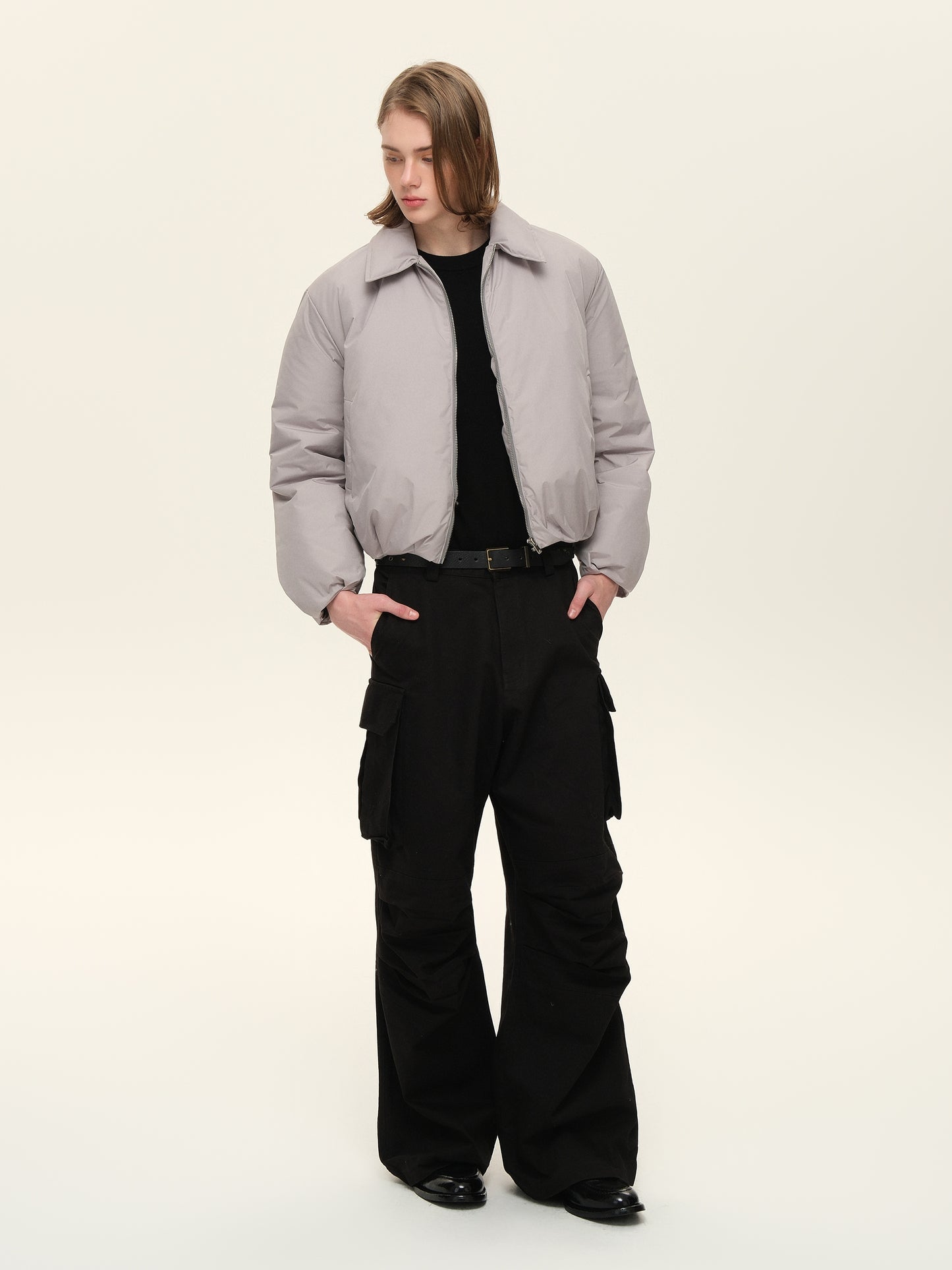 Knee-pleated Washed Casual Pants