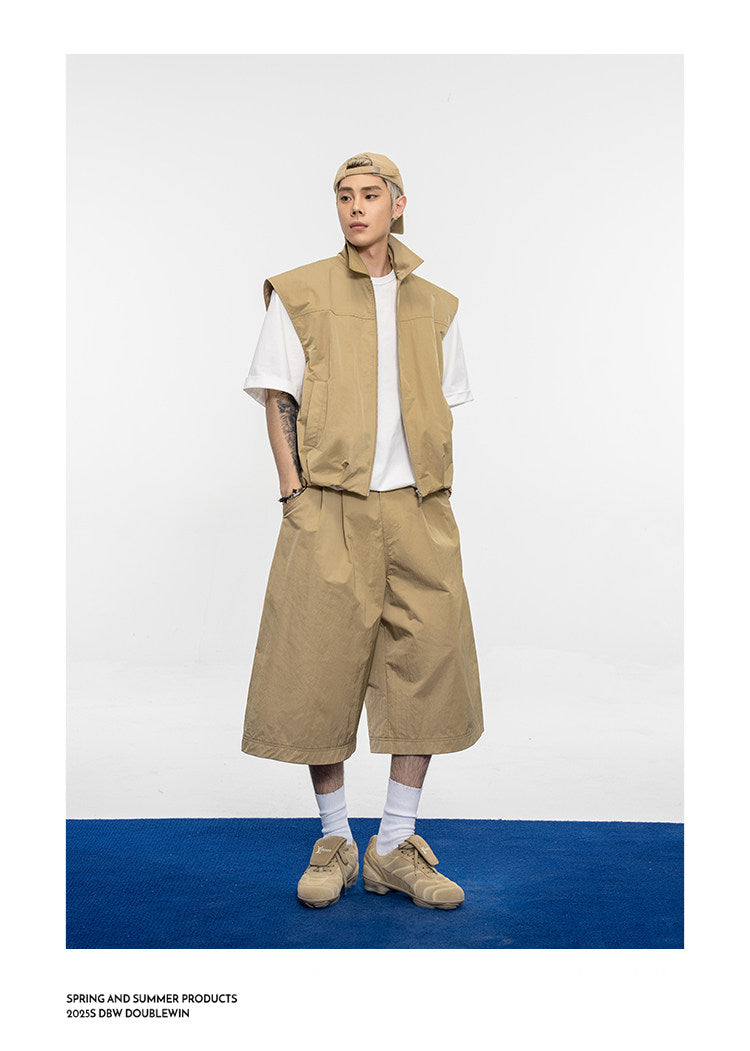 Gathered Relaxed-Fit Casual Shorts