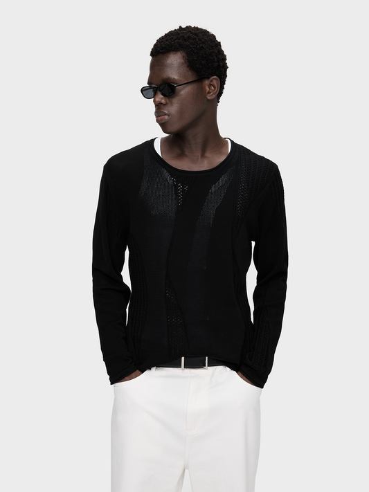 Round-Neck Rolled-Edge Knit Shirt