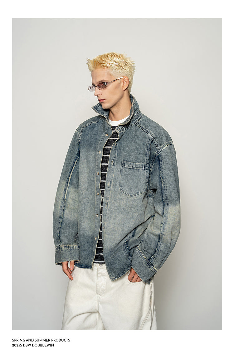 Distressed Wash Denim Shirt