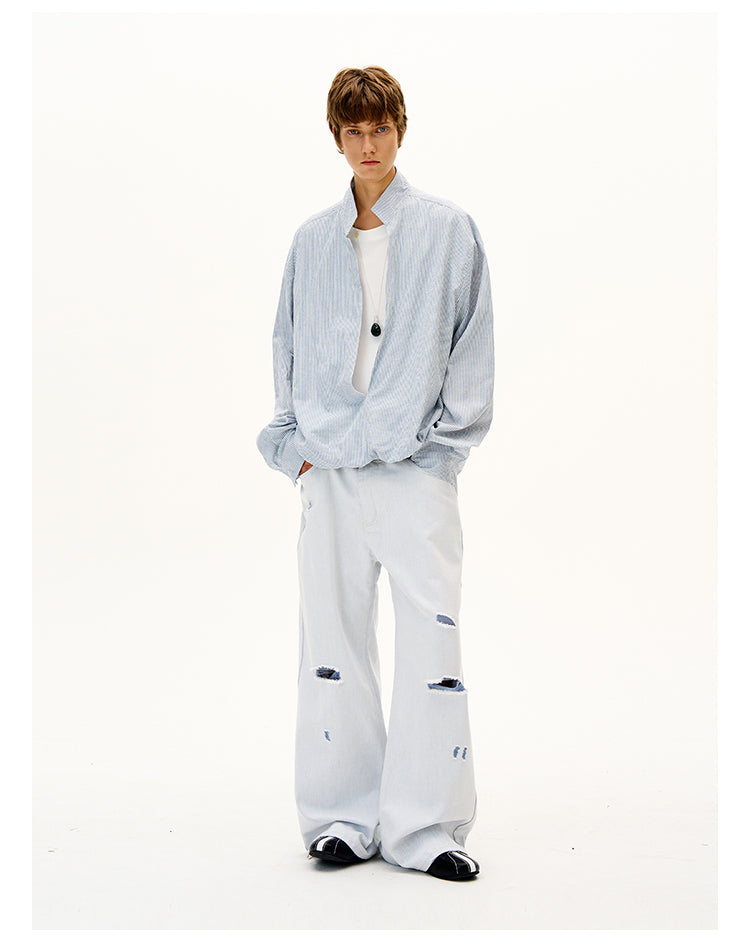 Fake Two-Piece V-Stand Collar Shirt