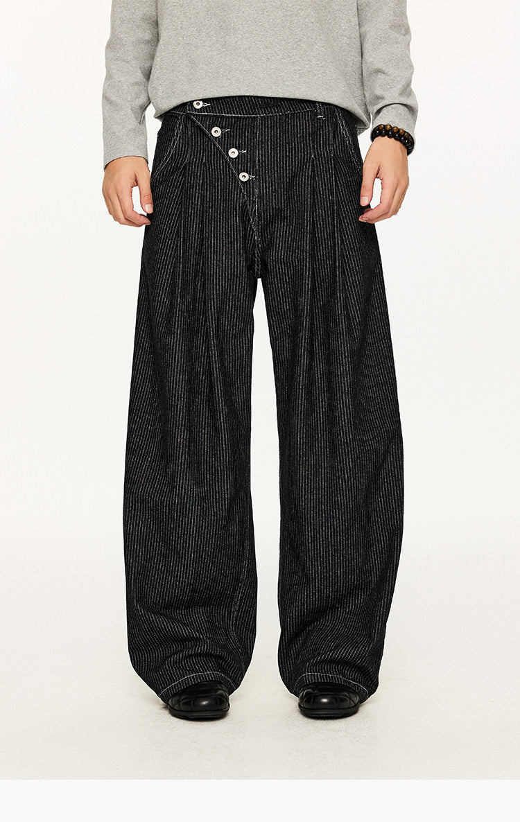 Asymmetrical Placket Button-Down Jeans