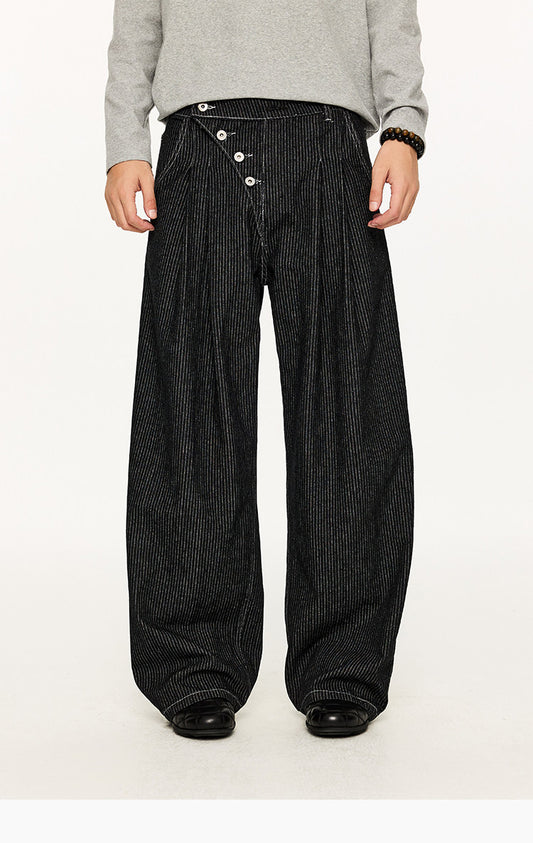 Asymmetrical Placket Button-Down Jeans