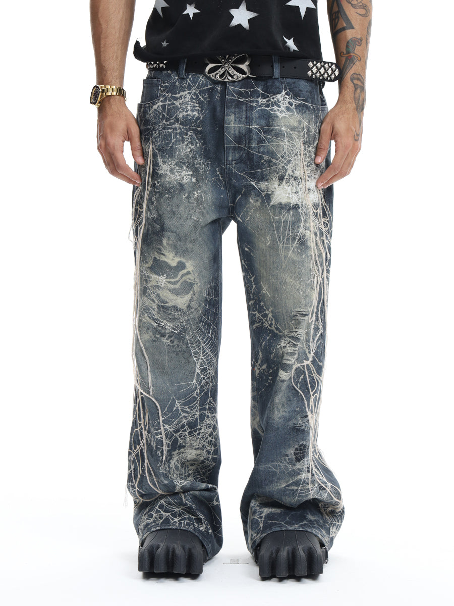 Embroidered Digital Print Jeans