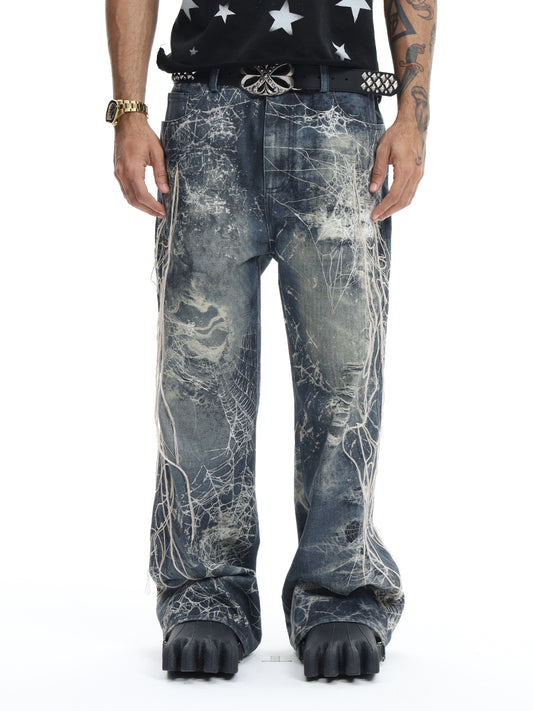 Embroidered Digital Print Jeans