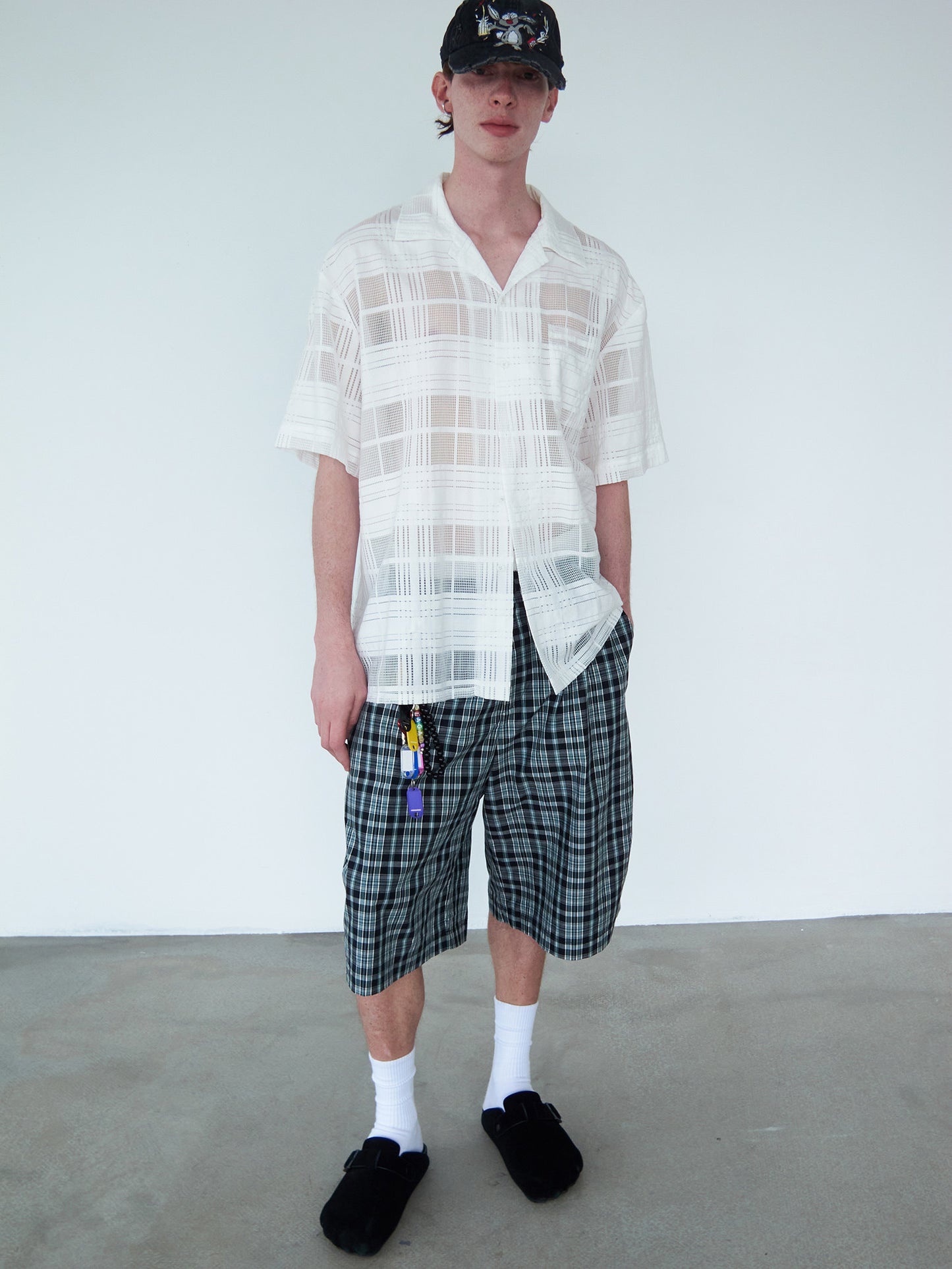 Checkered Cutout Cuban-Collar Shirt