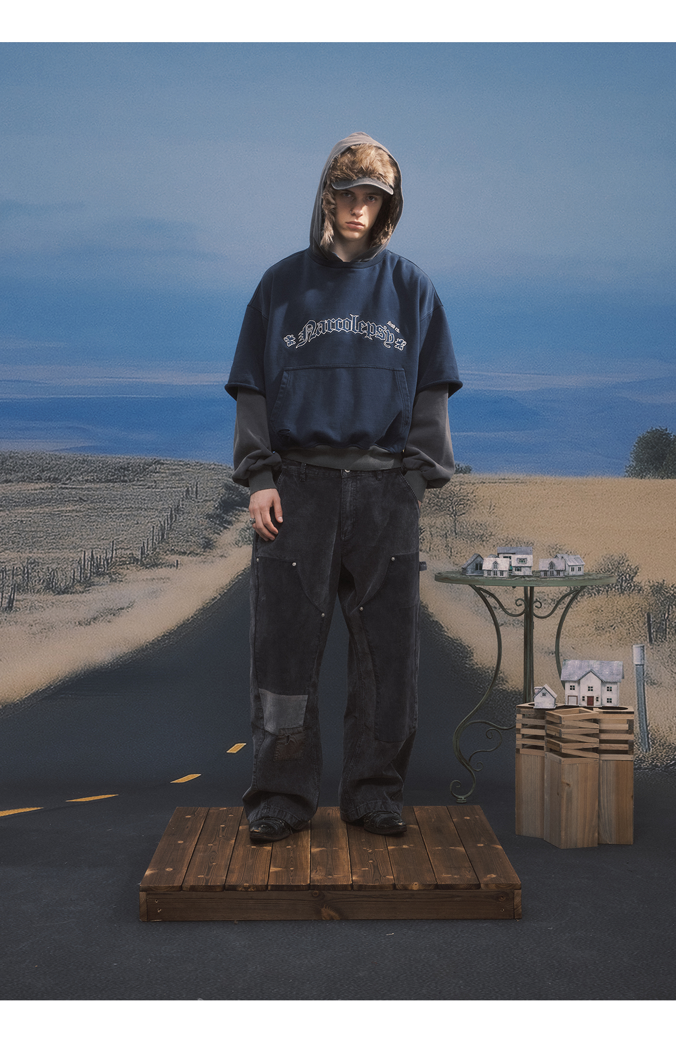 Embroidered Faux Two-Piece Hoodie