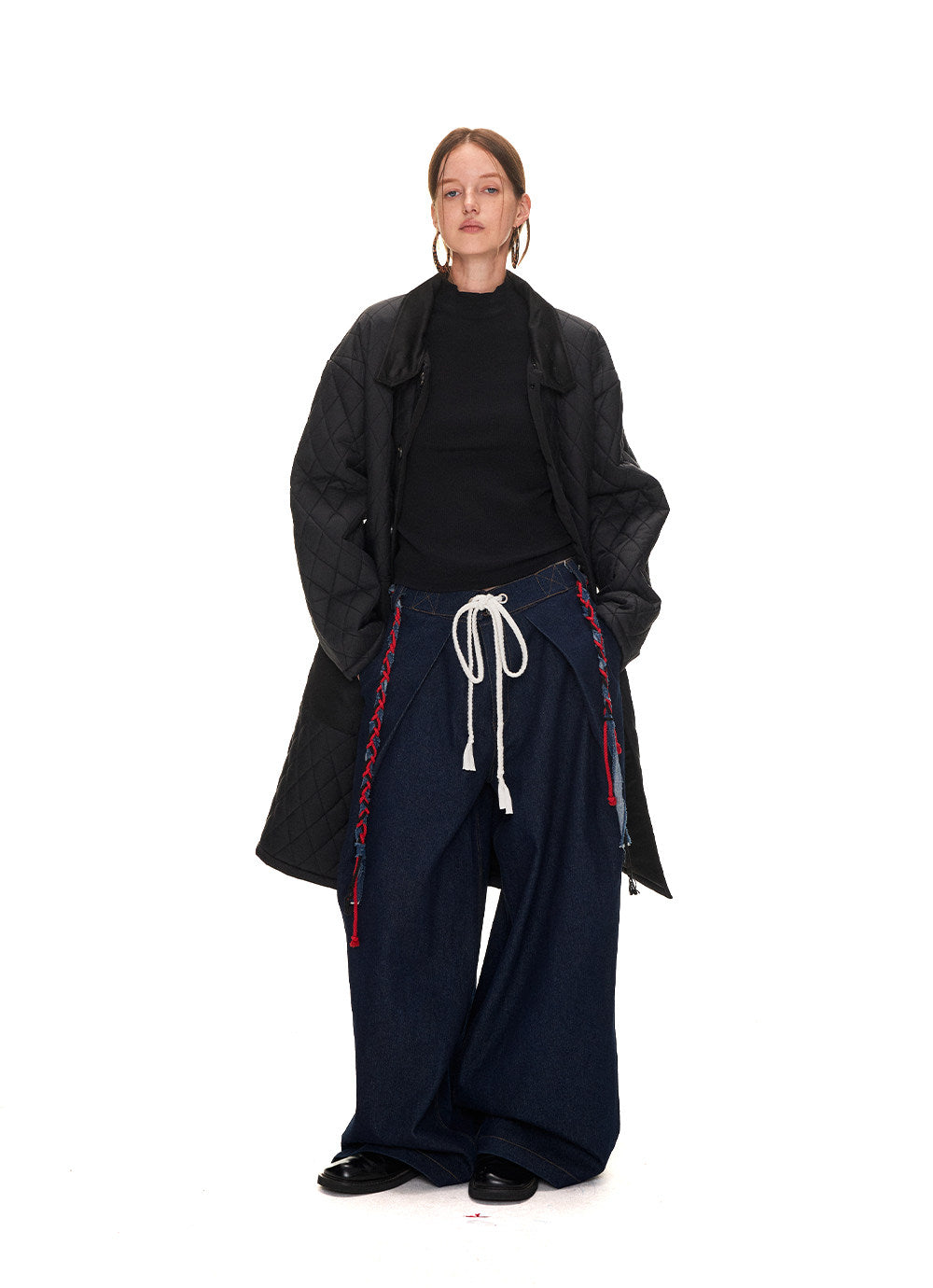 Diamond-patterned coat with lapels