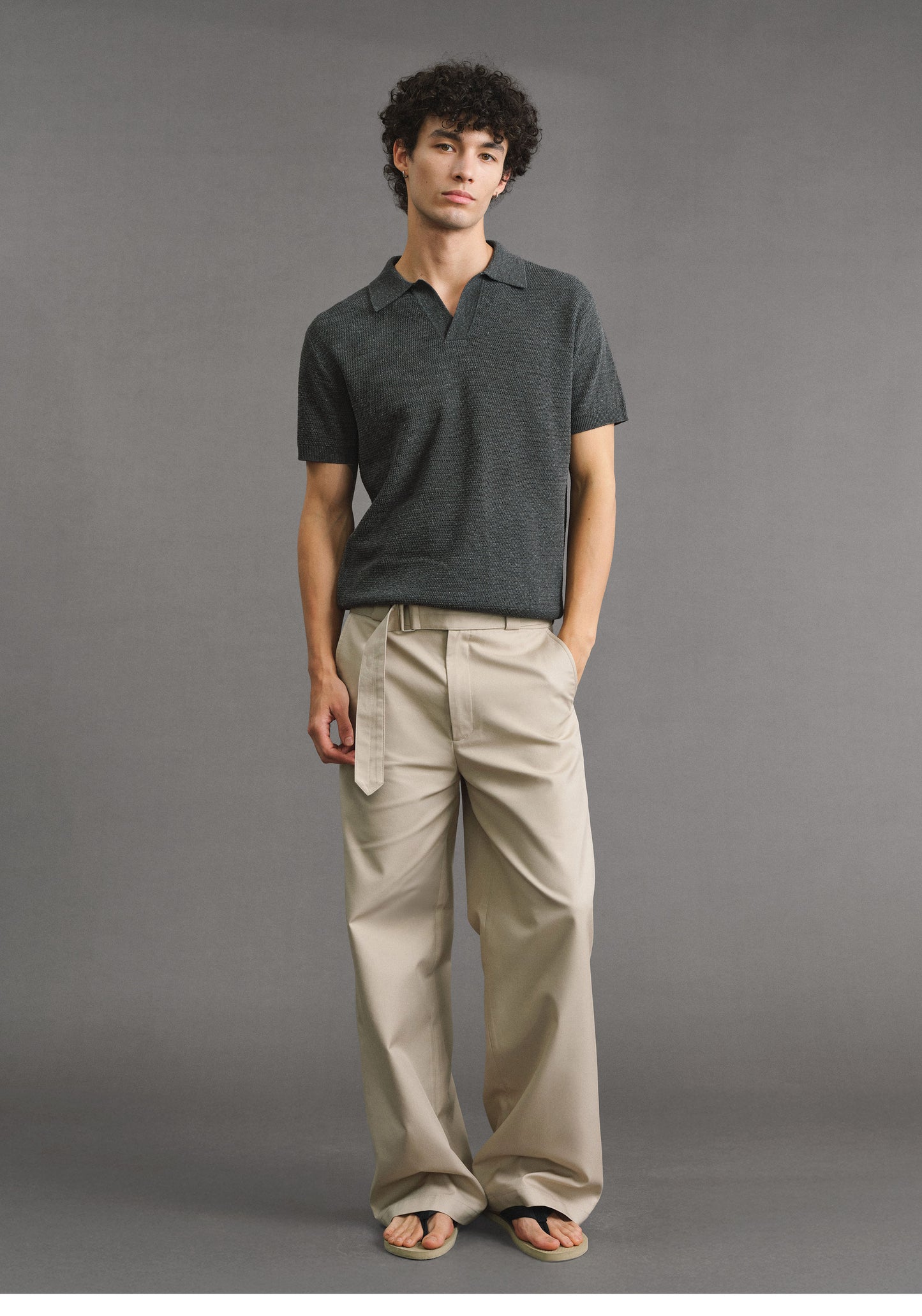 Straight-Leg Casual Pants with a Belt