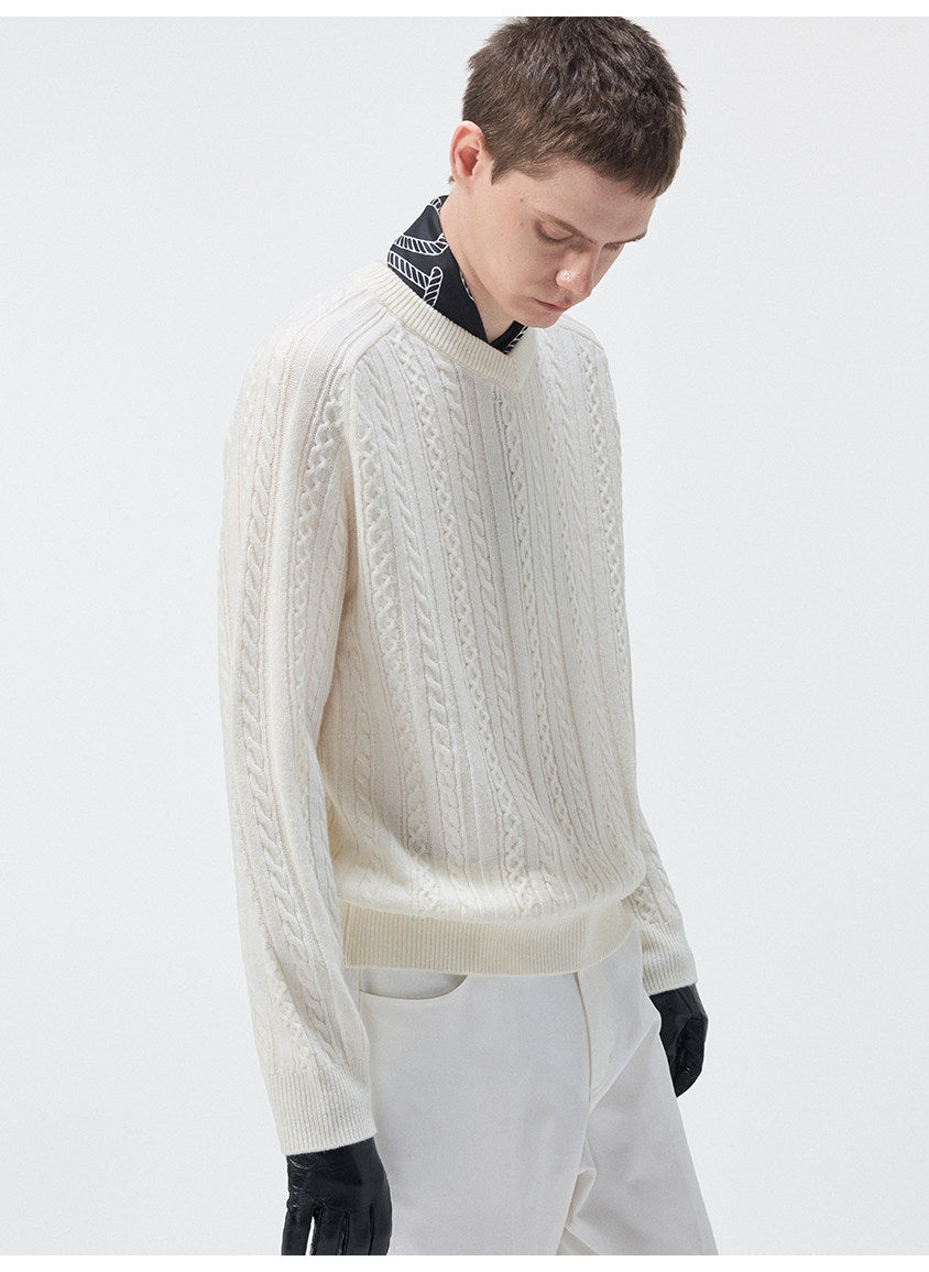 Classic Cable-Knit V-Neck Sweater