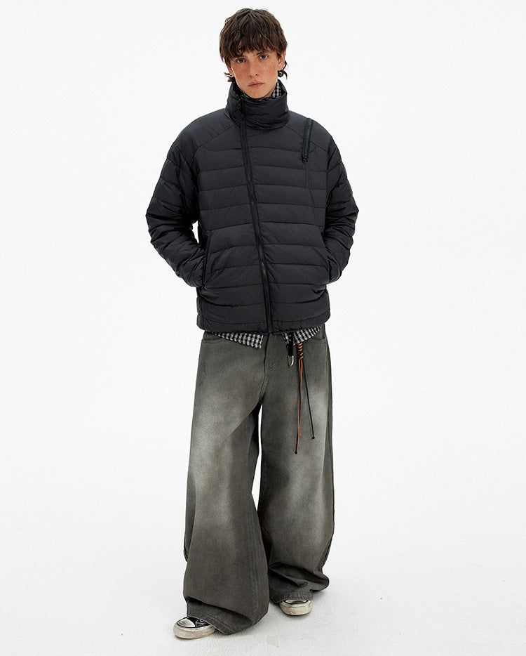 Simple Diagonal Zipper Down Jacket