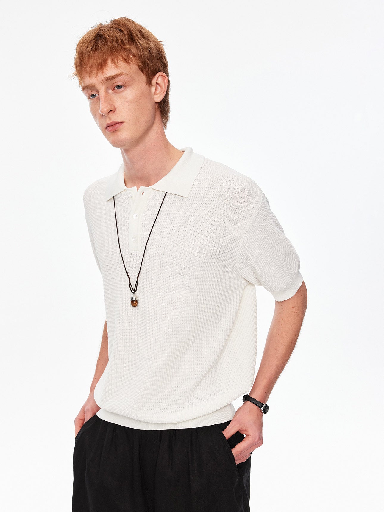 Waffle-Knit Polo Shirt