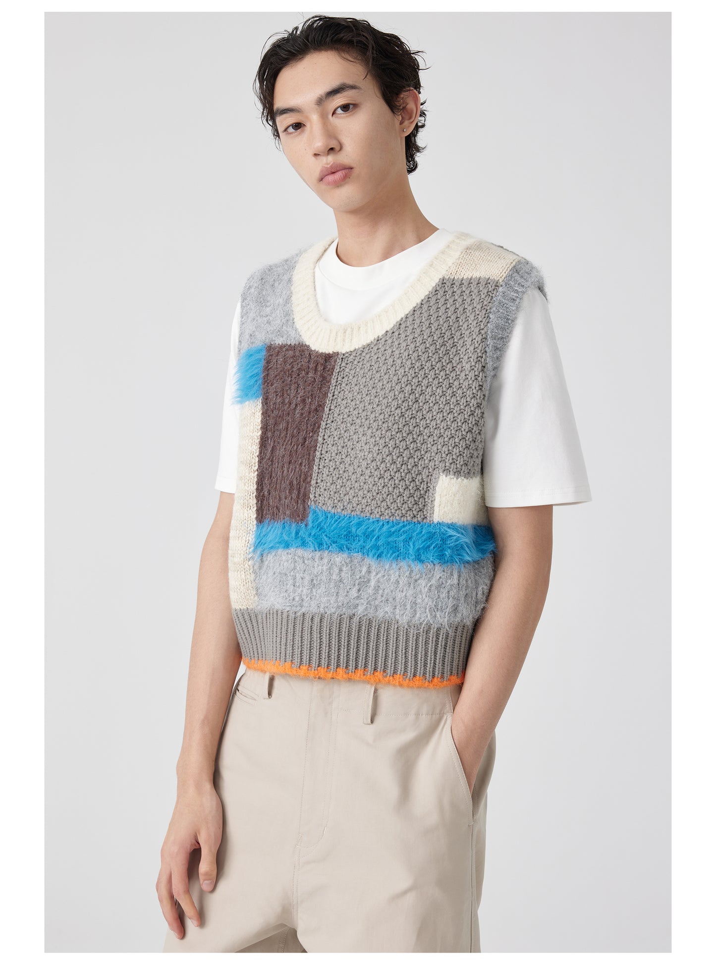 Patchwork Contrast U-Neck Sweater Vest