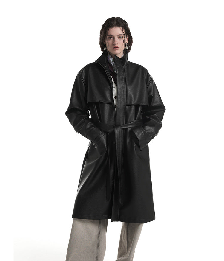 Simulated Leather Trench Coat