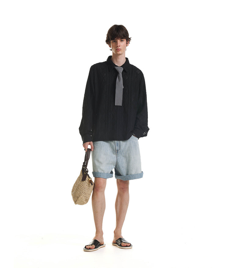 Hollow Jacquard Polo Shirt