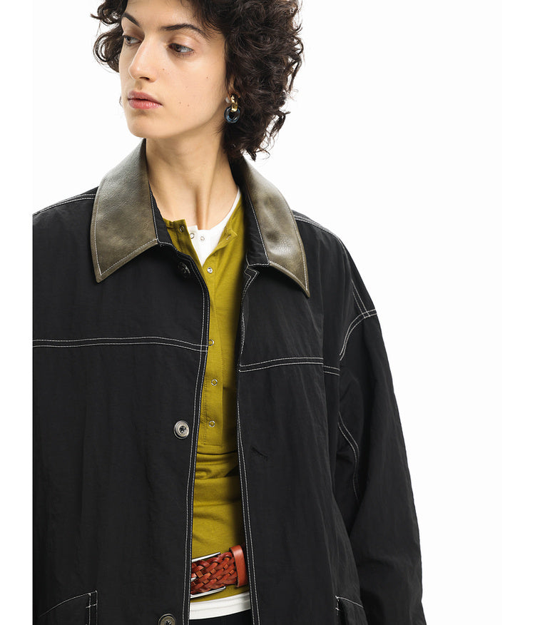 Leather Collar Water Repellent Jacket