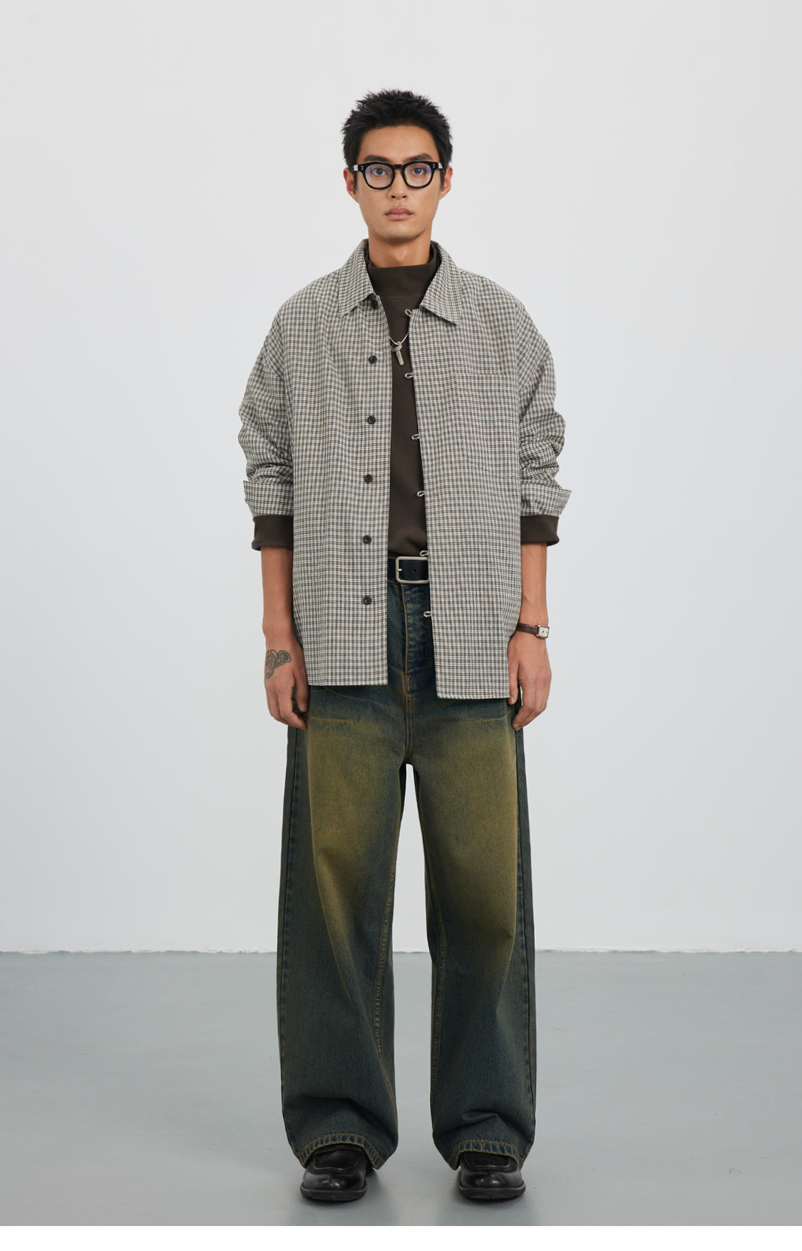 Straight Button Retro Fine Check Shirt