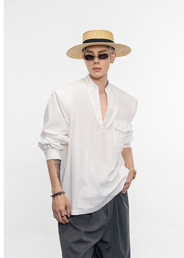 Semi-open V-neck padded shirt