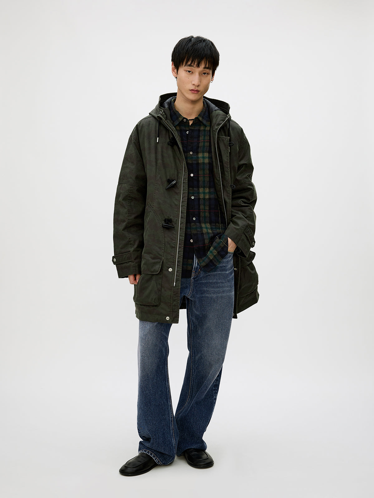 Hooded Toggle Button Coat