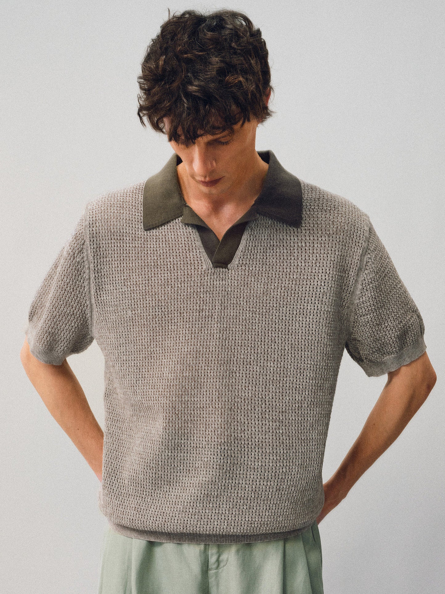 Openwork Knit Polo Shirt