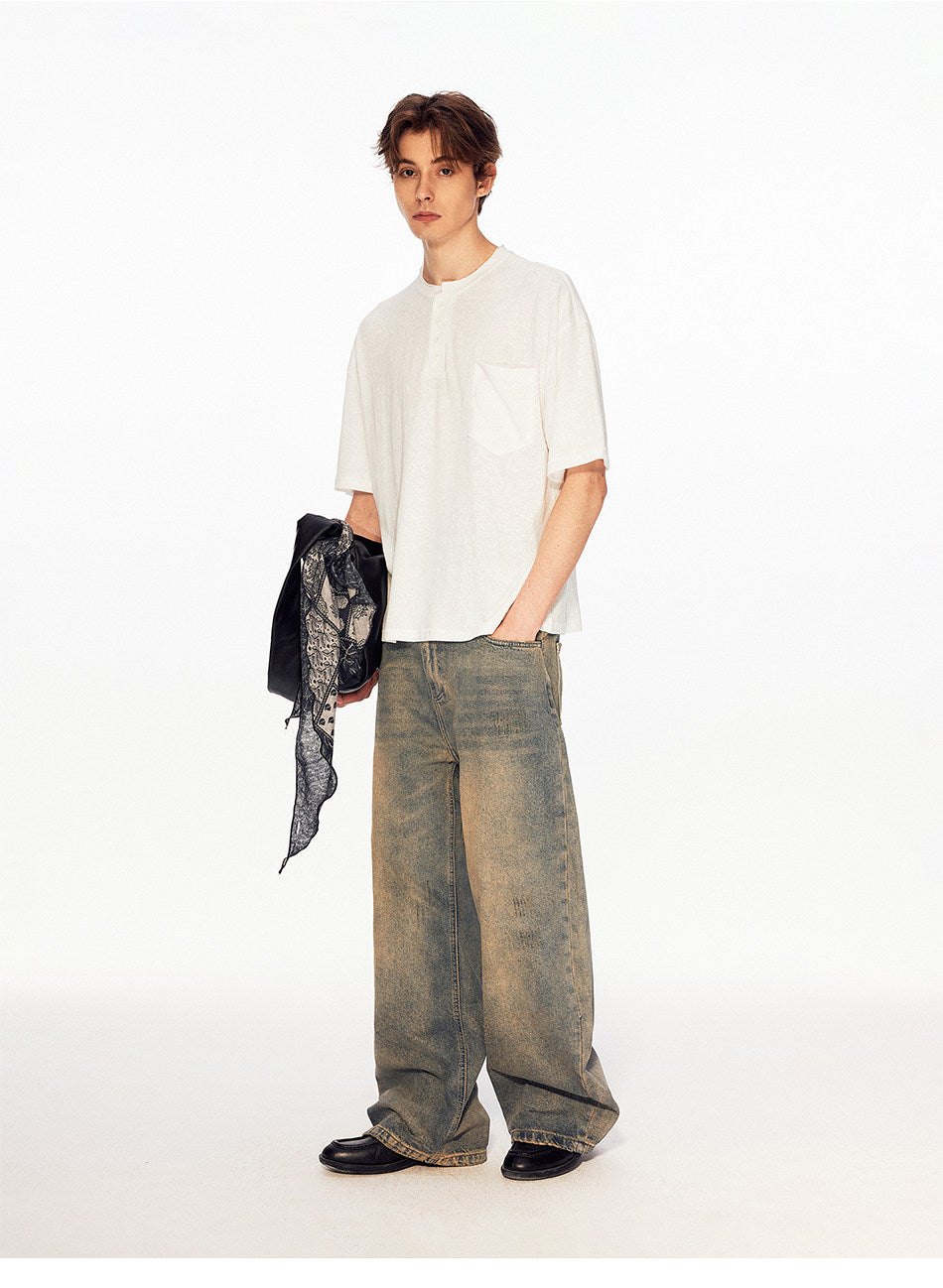 Henry Collar Linen-Look T-Shirt