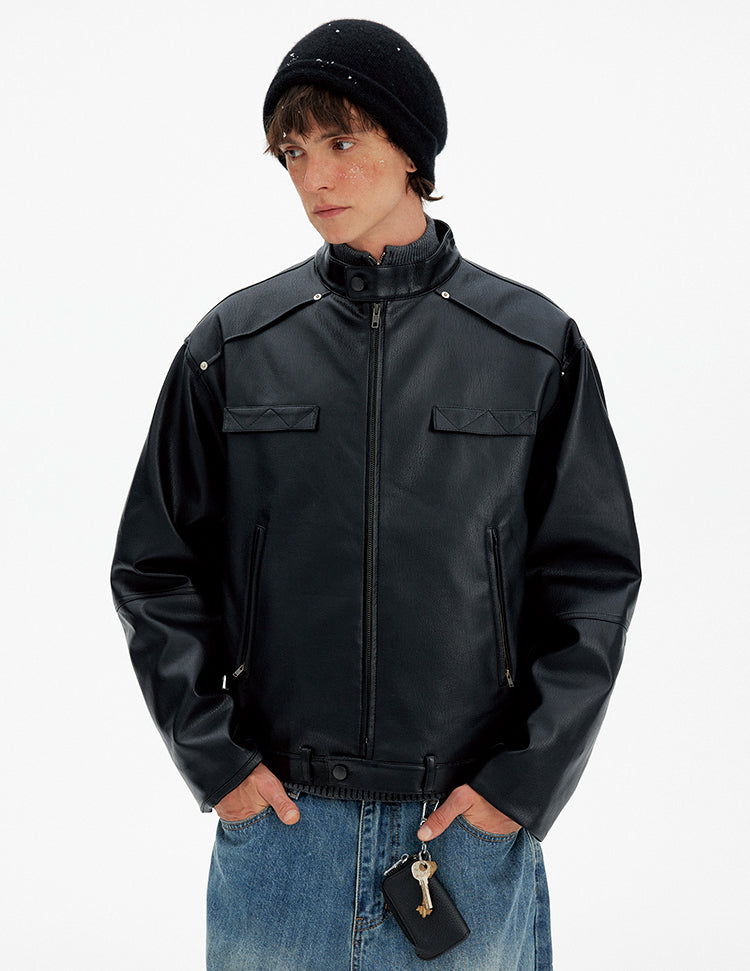 Deconstructed PU Leather Jacket